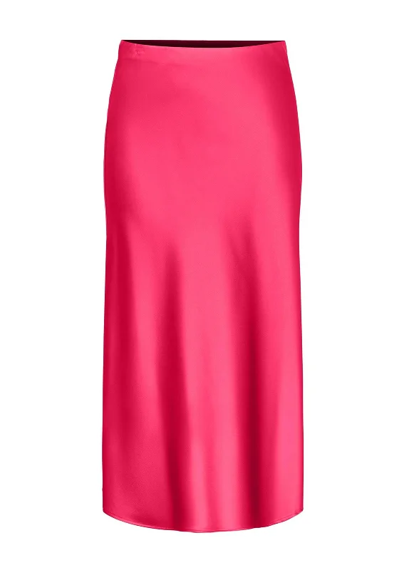 Unique Fashion Y.A.S Pella High Waist Satin Midi Skirt, Raspberry Sorbet