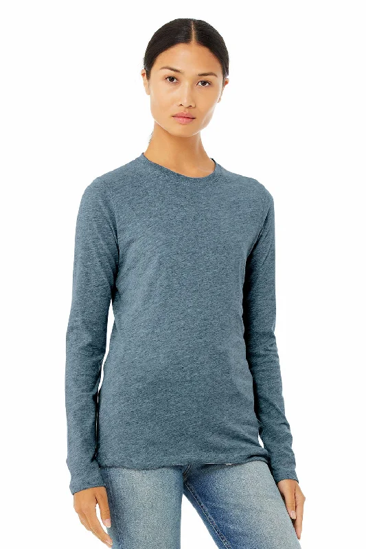 Unique Fashion Bella + Canvas Womens Jersey Long Sleeve Crewneck T-Shirt - Heather Deep Teal