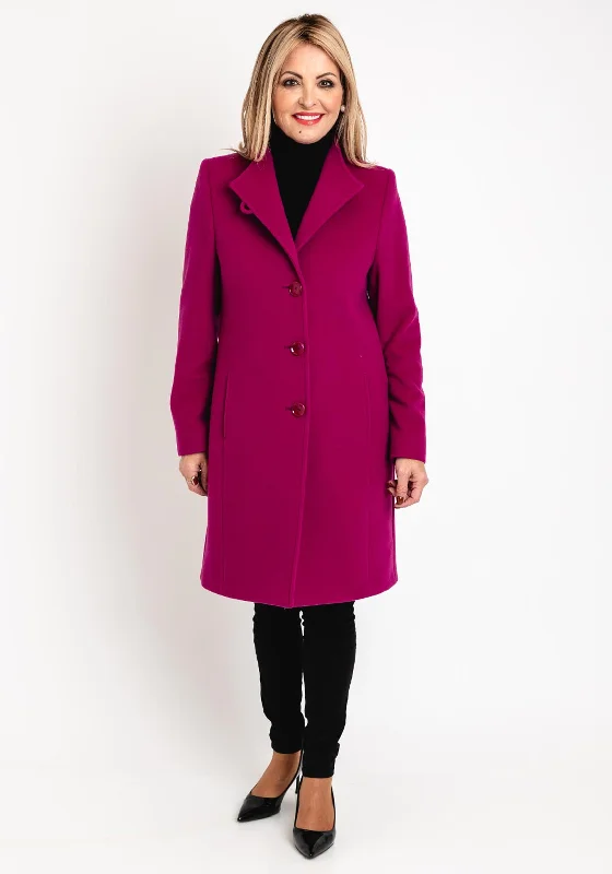 Celebrity Style Christina Felix Classic Tailored Wool Cashmere Blend Long Coat, Raspberry