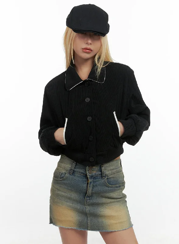 Lounge Wear Chic Collared Polyester Crop Jacket CS425