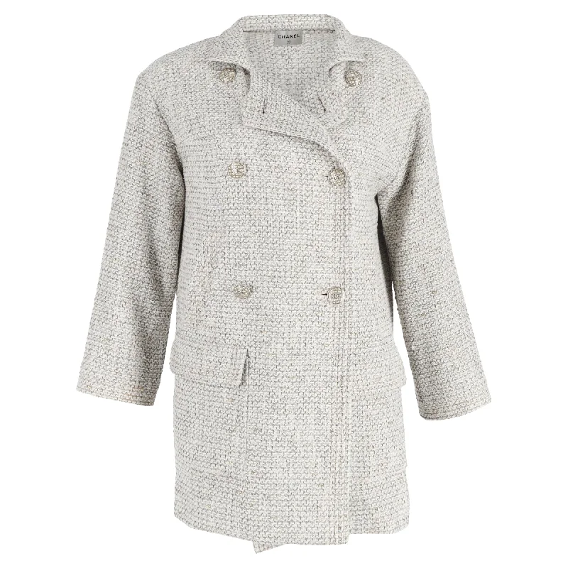 Must-have For Autumn And Winter Chanel Double-Breasted with Pockets Jacket in Grey Tweed