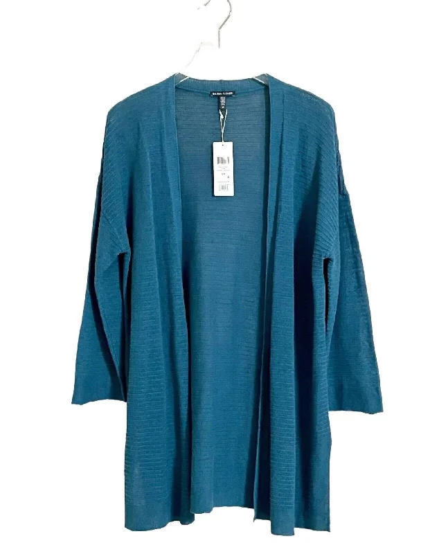 Youthful Style Women's Open Front Organic Cotton Linen Cardigan In Blue