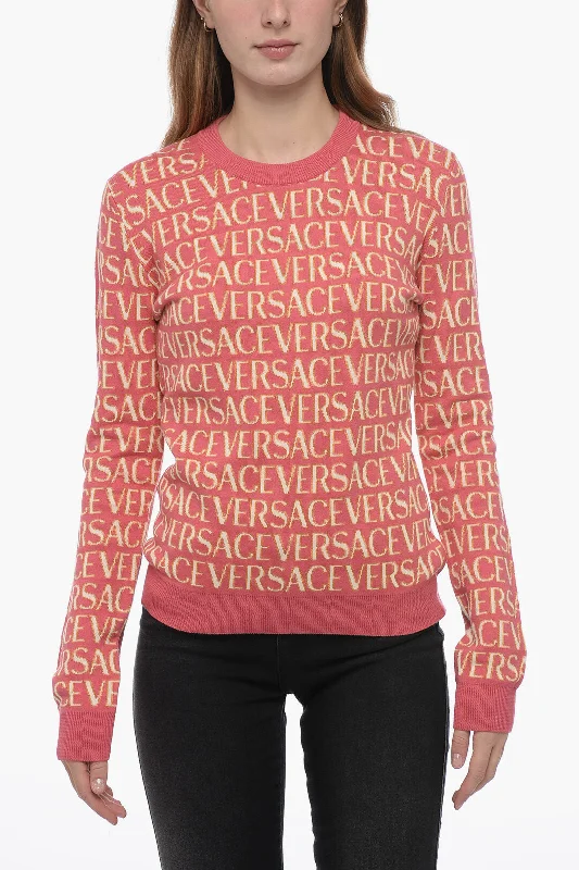 Simple Design Versace Jacquard Sweater with Logo Pattern