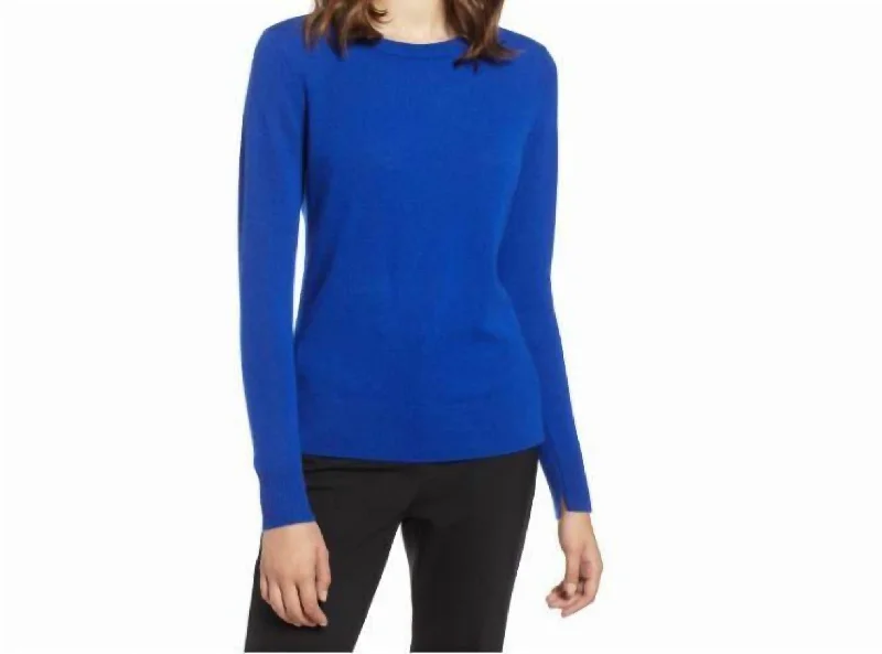 Fashionable Items Crewneck Cashmere Lightweight Side Slits Mazarene Sweater In Blue