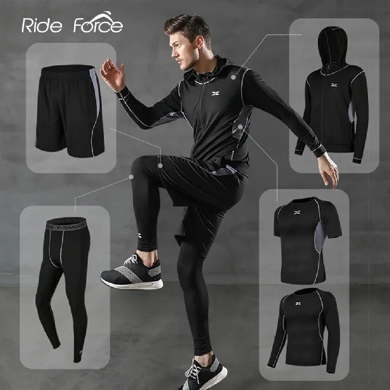 Casual Choice 5 Pcs/Set Men's Tracksuit Gym Fitness Compression Sports Suit Clothes Running Jogging Sport Wear Exercise Workout Tights