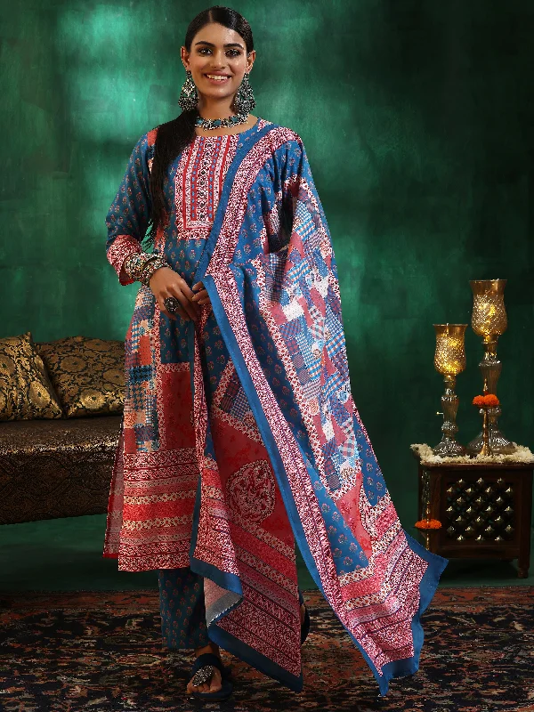 Celebrity Picks Multicoloured Printed Linen Straight Suit With Dupatta