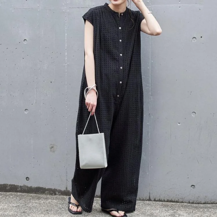 Personal Charm Black Short Sleeves Office Lady Loose Jumpsuits