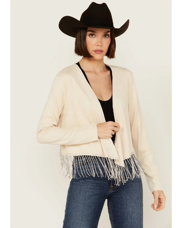 Perfect Tailoring NATURAL RHINESTONE FRINGE JACKET