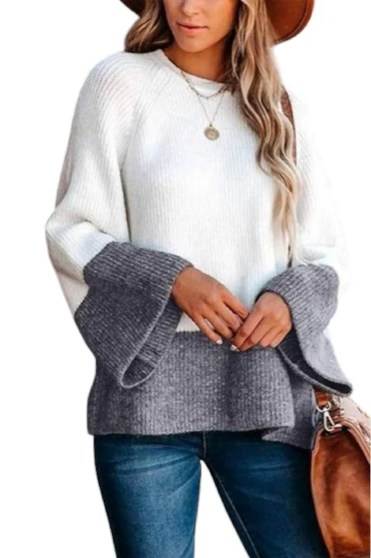 Simple Design Madelyn Color Block Sweater In Gray/cream