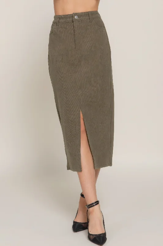 Sports Series Front Open Slit Corduroy Midi Skirt