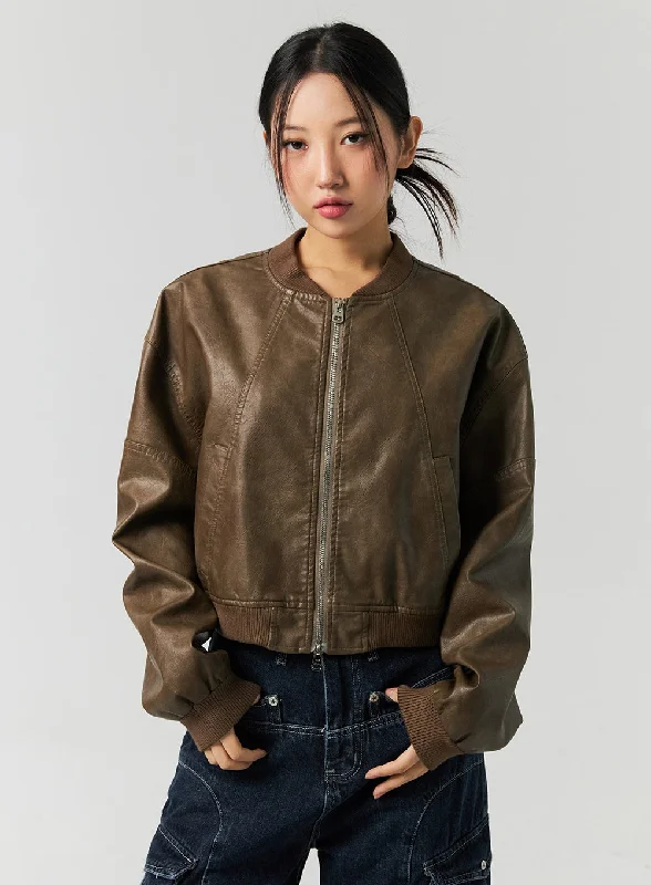 Fashion Must-have Vintage Faux Leather Bomber Jacket CO323