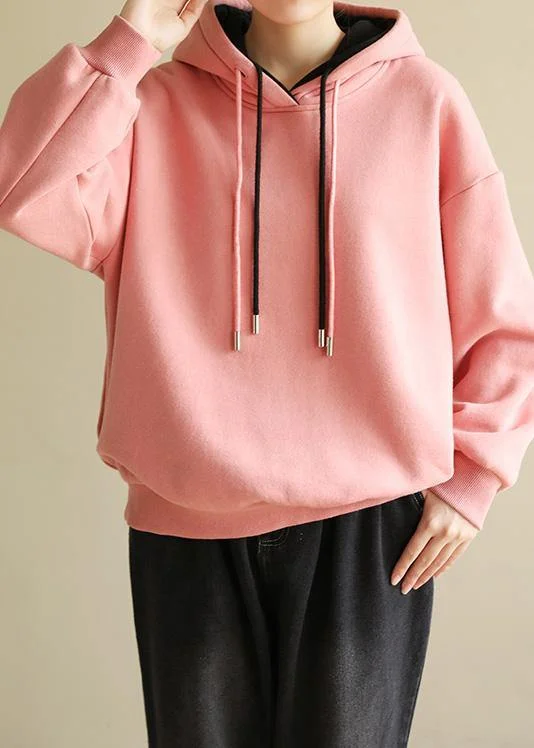 European Plan Simple wild cotton Double-layer hooded tunics for women Shirts pink blouse