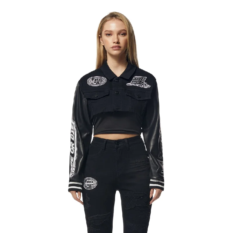 Fresh Wear Cropped Jean Racing Jacket - Deep Black