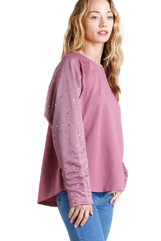 High-end Sense Star Layered Mesh Sleeve Top, Berry