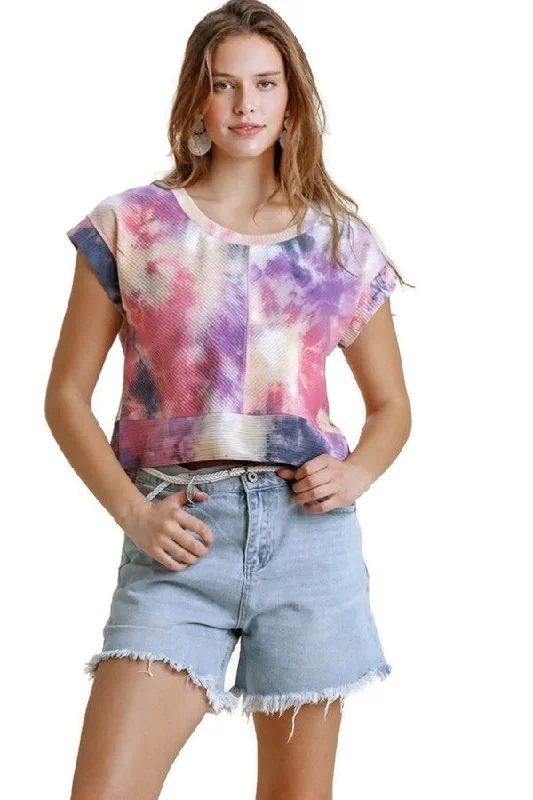 Elegant Outline Tie Dye Ribbed Crop Top