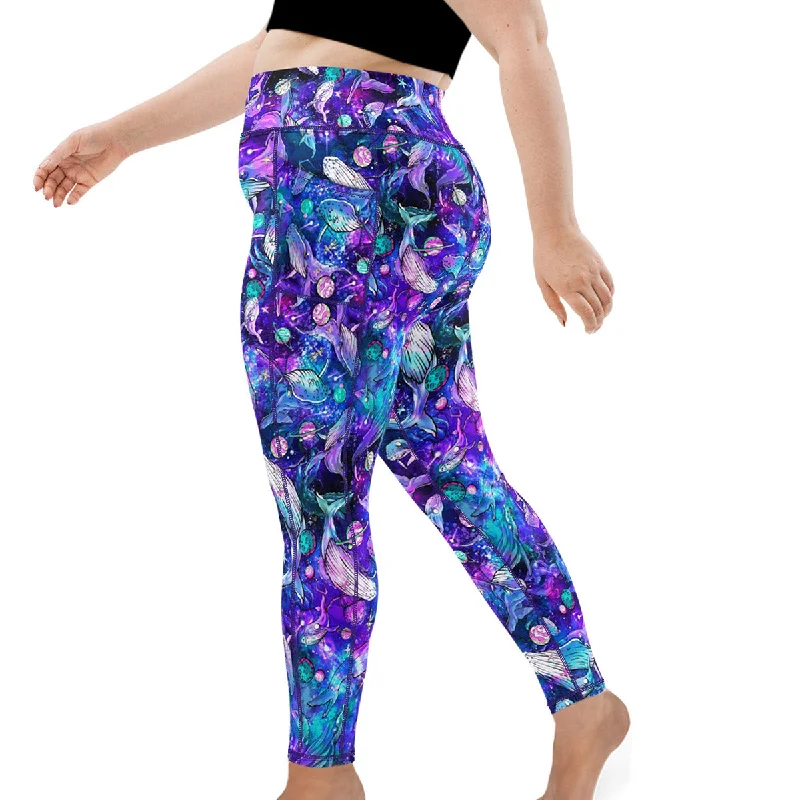 Tropical Style Plus Size Eco-Friendly Cosmic Whale Leggings