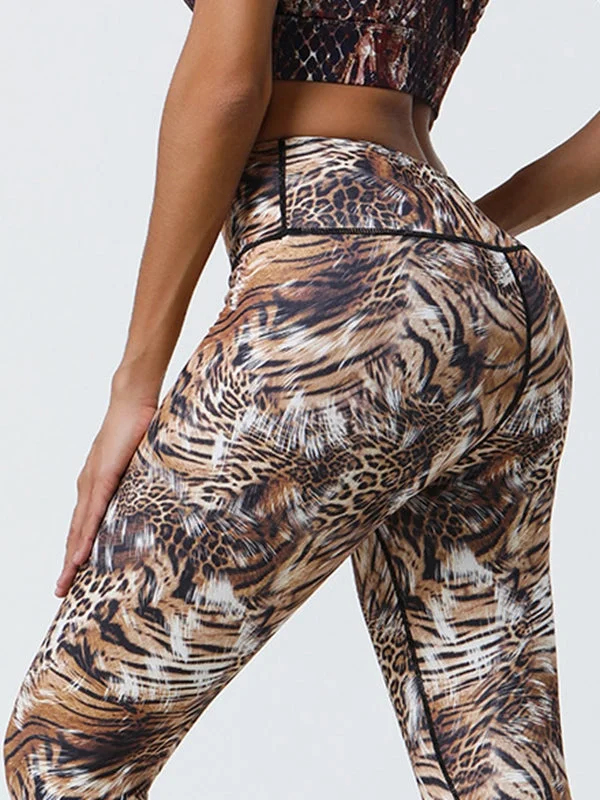 Stylish Comfort ZASUWA Female Tiger Print High-waisted Hip-lift Elastic Tight Booty Leggings