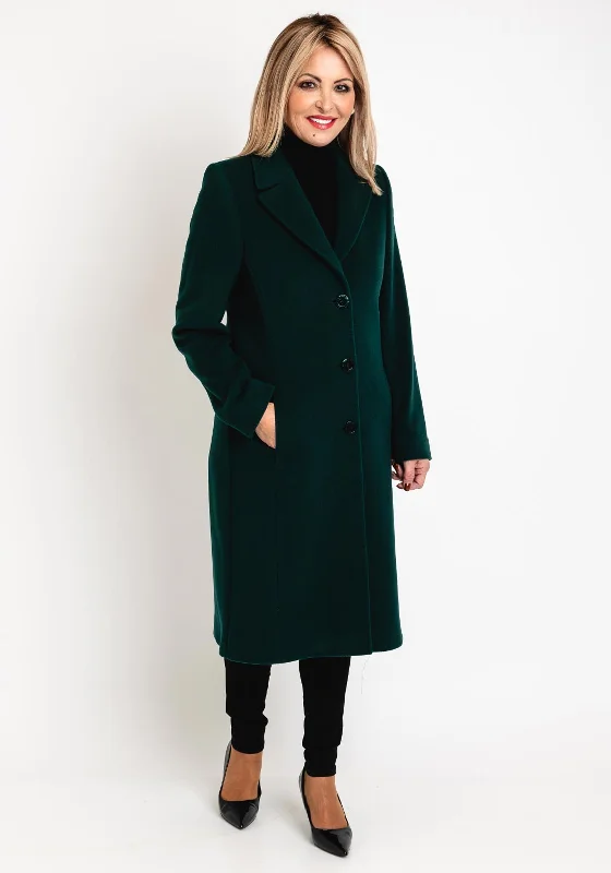 Fashion Concept Christina Felix Classic Tailored Wool Cashmere Blend Long Coat, Forest Green