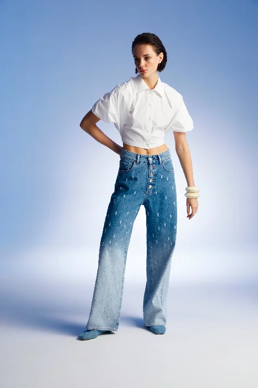 Casual Elegance Gradient Wide Leg Jean Pants