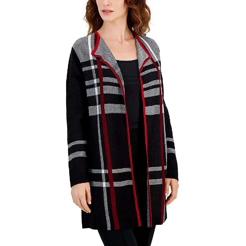 Cozy Fit Petites Womens Plaid Edge to Edge Cardigan Sweater