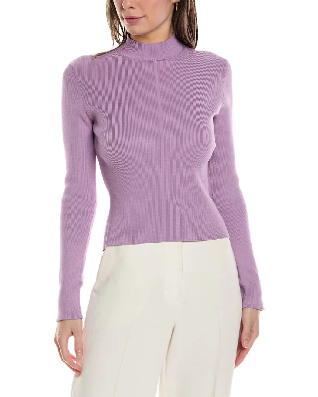 Relaxed Style Oscar de la Renta Mock Neck Silk-Blend Sweater