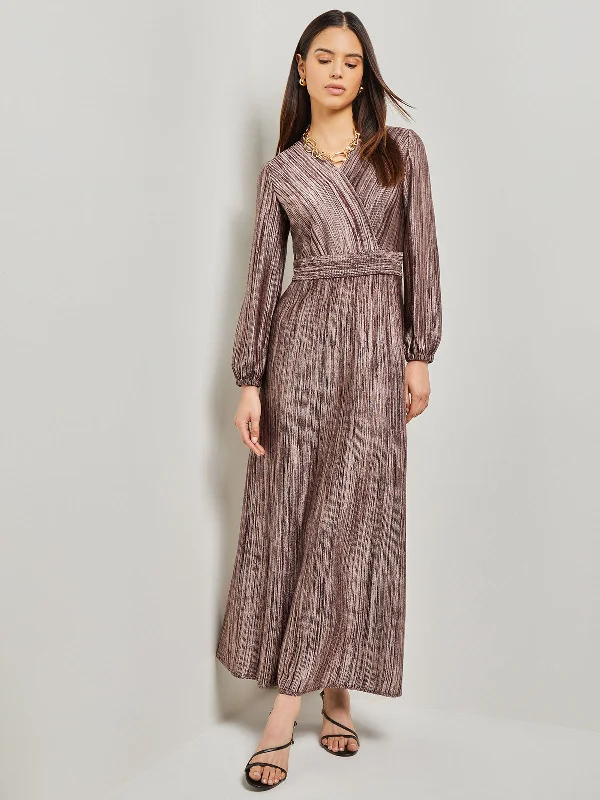 Simple Design Bishop Sleeve Jacquard Knit Maxi Dress