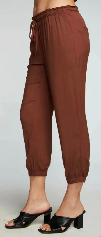 Fashion Concept Heirloom Wovens Cropped Paperbag Waist Pant In Cappuccino