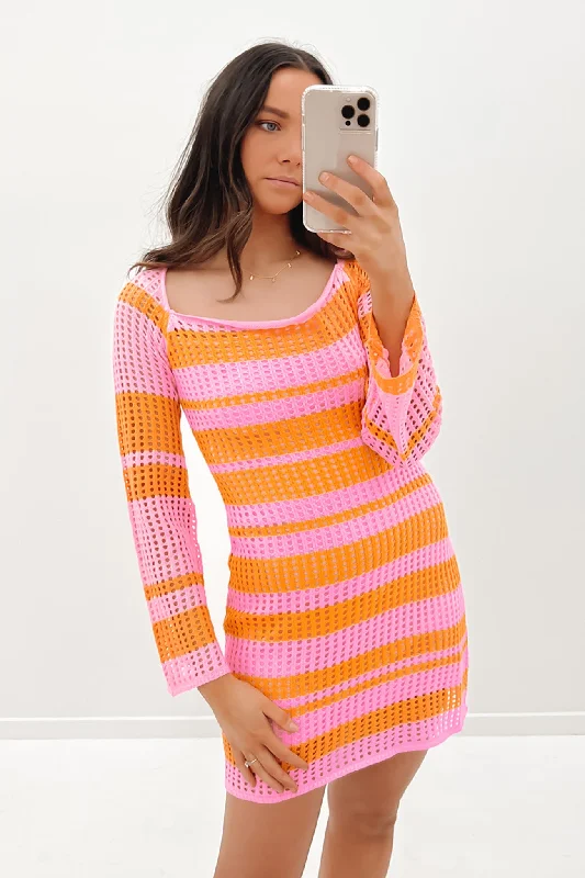 Comfortable Wear Lily Crochet Mini Dress Pink Orange