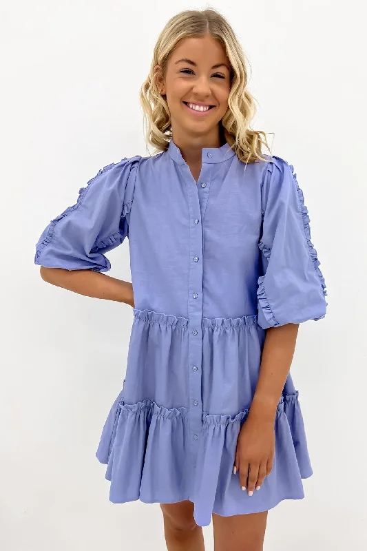 Fashion Must-have Petra Babydoll Frill Mini Dress Cornflower Blue