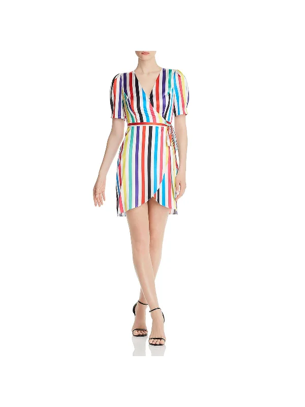 Classic Items Rainbow Womens Striped Casual Wrap Dress