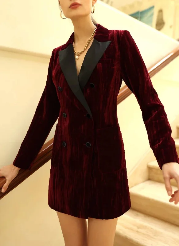 Fashion Expert Tania Velvet Double Breasted Blazer Dress in Bloodstone