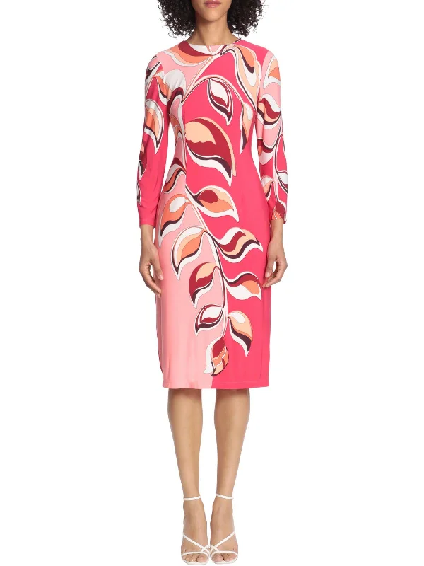 Dressing Tips Womens Printed Mid Calf Sheath Dress