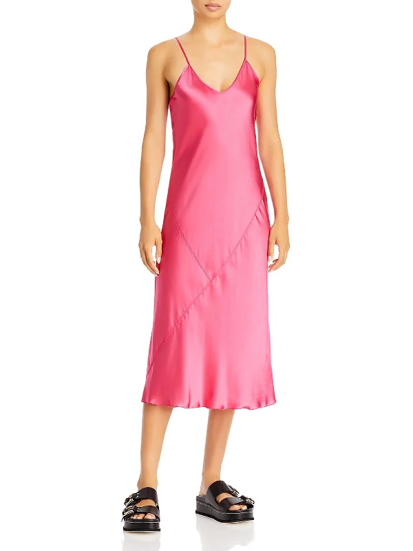 Economic Outlook Womens Silk V Neck Slip Dress